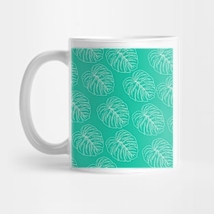 monstera tropical plant hawaii aloha print bright blue and white Mug